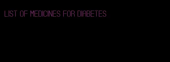 list of medicines for diabetes